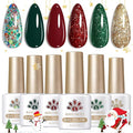 Born Pretty Christmas Gel Nail Polish Sparkle Glitter Green Red Gold Fall Winter Gel Polish Dark Green Burgundy Wine Red Gel Polish Set Nail Art Design Christmas Gift