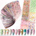 DANNEASY 300 Sheets Holographic Nail Foils Film, Iridescent Nail Art Transfer Foil Stickers Flower Leaf Foil Paper Sheets Starry Sky Star Design Sticker for Nails Decoration Supplies