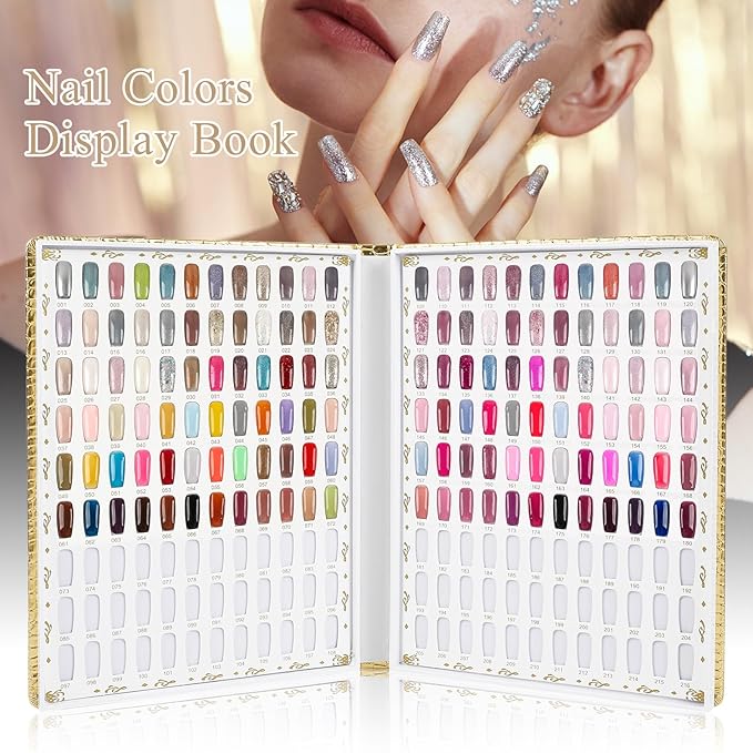 216 Colors Nail Display Chart, Nail Gel Polish Organizer Color Card with 240 False Nail Tips, Nail Color Display Book Chart Salon Nail Supplies Sample Chart Tool Set Nail Swatch (Gold, 2 Pack)