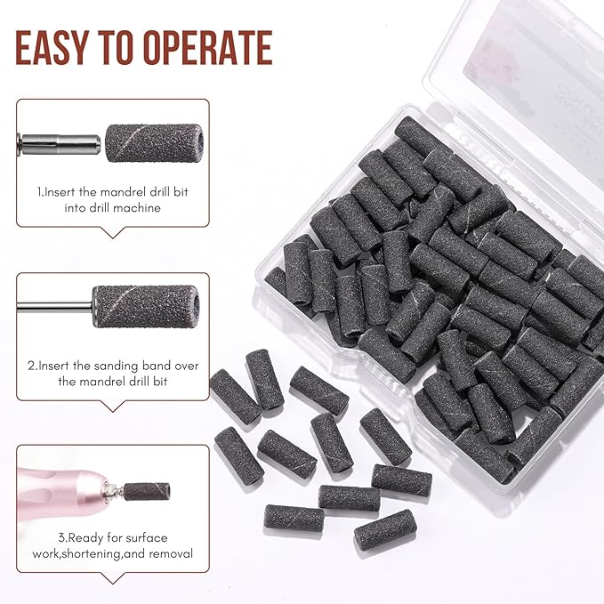 Makartt Sanding Bands for Nail Drill:50 Pcs Small Nail Sanding Files With 2025 Upgrade Design 3.1mm Mandrel Bits,180 Medium Grits (Black, #240)