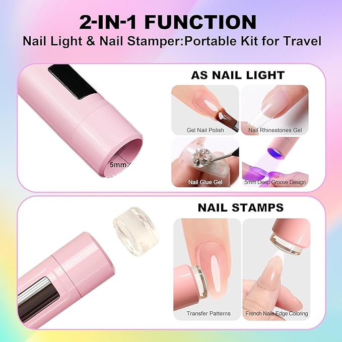 Mini UV Light for Nails，Handheld LED Flash Cure Lamp for Gel X Polish, Portable Uv Pen Light for Single Finger,Nail Curing Lamp with Stand for Starter Salon DIY or Home Manicure (Pink, Mini)