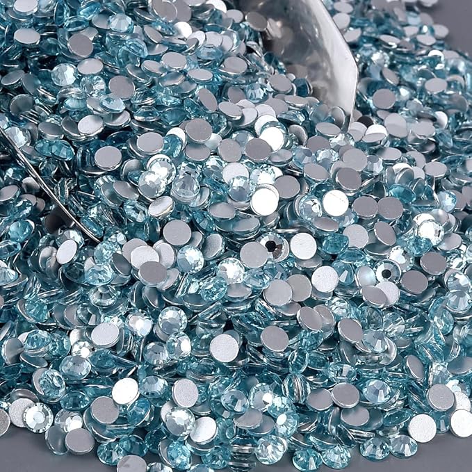 Blinginbox 1440 Pieces SS20/4.6-4.8mm Flat Back Crystal Rhinestones Round Gems for Nail Art,Ice Blue
