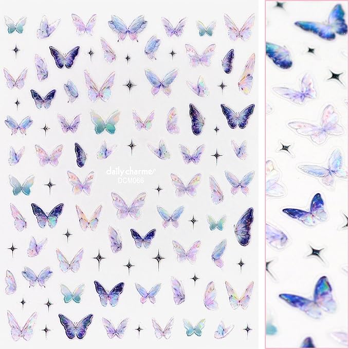 Daily Charme Butterfly Self-Adhesive Nail Art Sticker Decals Bundle Spring Ethereal and Celestial Butterfly Nail Art Designs for Women DIY Manicure