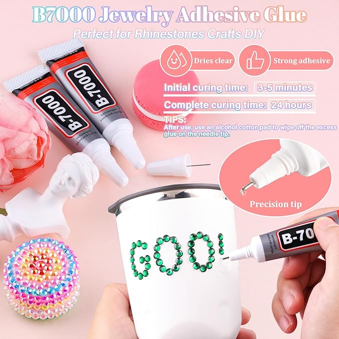 30000Pcs Resin Rhinestones for Bedazzling with 3Pcs B7000 Jewelry Glue, Emerald Green Flatback Gems Rhinestones for Crafting, Clothing Tumblers Mugs Shoes Fabric Decor Nail Art