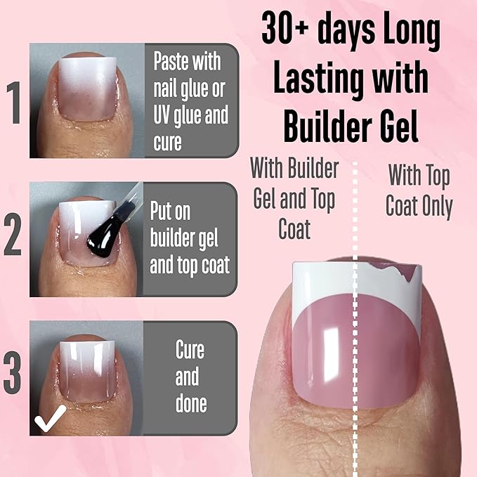 NOVO OVO Ombre French Tip Press on Toe Nail Tips, Sharp Square Pre-Designed Soft Gel False Toenail Extension, BROWN PINK Pre-applied Tip Primer & Base Coat, Full Cover Acrylic DIY x 15 Sizes 240 pcs