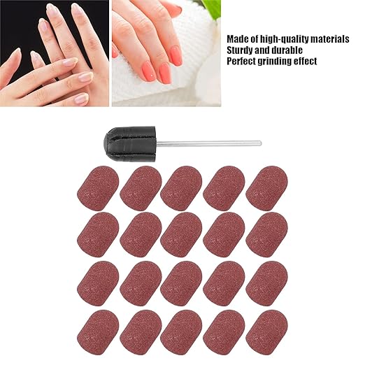 Nail Sanding Band Drill Bit, Manicure Sanding with 20 Grinding Head Bits for Electric Nail Drill, Manicure Toolail Sanding Bands Grinding Sand for Nail Drill(Brown)