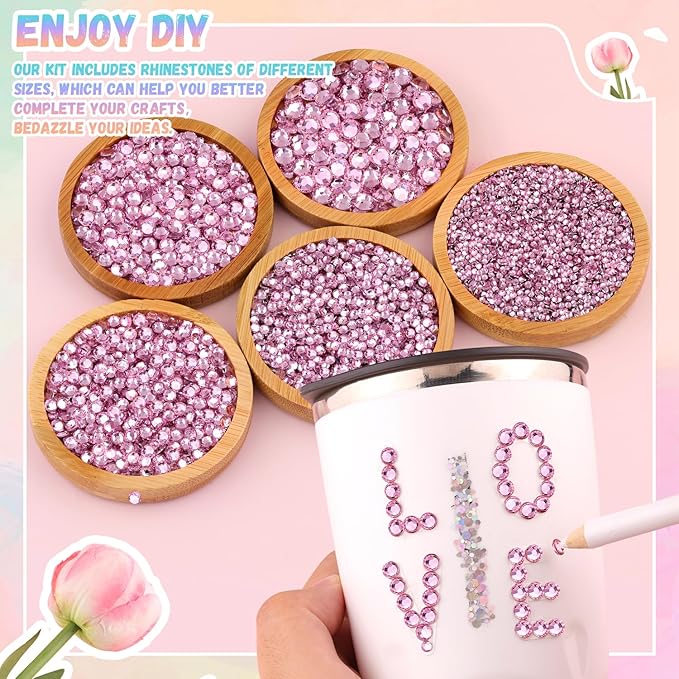 25000Pcs Dark Pink Rhinestones for Bedazzling with B7000 Jewelry Glue, Non Hotfix Flatback Gems, Crystal Resin Rhinestones for Crafting Crafts Clothing Tumblers Mugs Shoes Fabric Decor Nail Art