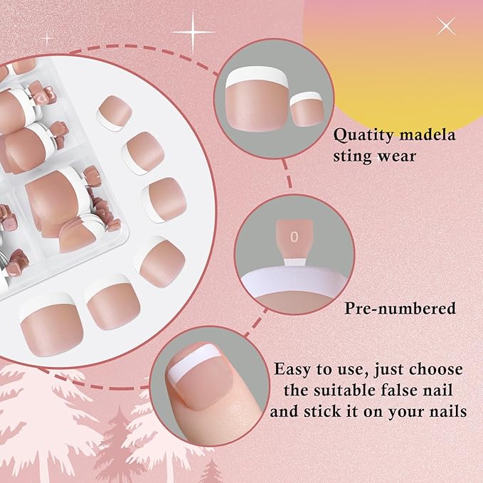 300pc French Tips Press on Toenails Women Fake Toes Nail Tips, Brown Glue on Toe Nails Press ons Fake Toenail Soft Gel False Toe Nail Feet Artificial Toe Fake Nail Tip for Acrylic Toenail Extension