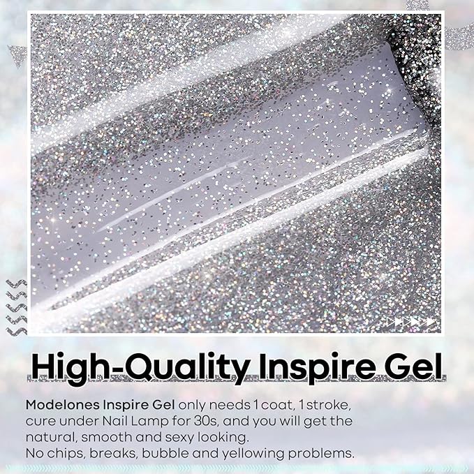 modelones Glitter Gel Nail Polish Pastel Silver Gel Nail Polish Soak-Off UV Gel Polish - 28+ Days Long-Lasting Salon-Quality Nail Art for Spring & DIY Manicure & Gift 15ML