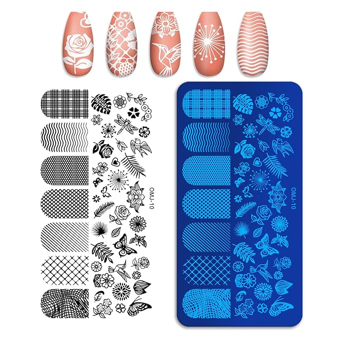 7pc Nail Stamping Plate Kit Butterfly Heart Letter Nails Stamp Plate Leaf Flower Nail Art Template Stencil Fingernail Polish Stamps Plates Set Silicone Stamper Scraper French Tips Nails Design Tools