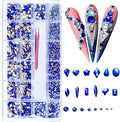 6080PCS Blue Rhinestones for Nails, Mix Sizes Blue Nail Charms and Gems with 20 Shapes, 3D Flatback Crystals Diamonds for DIY Nail Art Design (Tweezers Included)