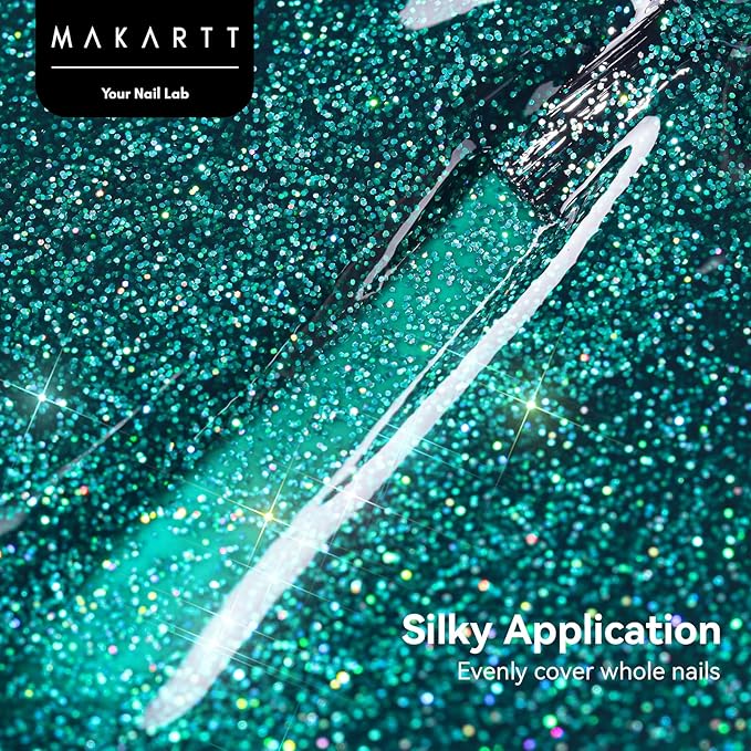 Makartt Christmas Green Glitter Gel Polish - 15ml Sparkly Shimmer Gel, UV Soak Off for Nail Art Design, DIY Home Salon Winter Manicure, Tinsel Green