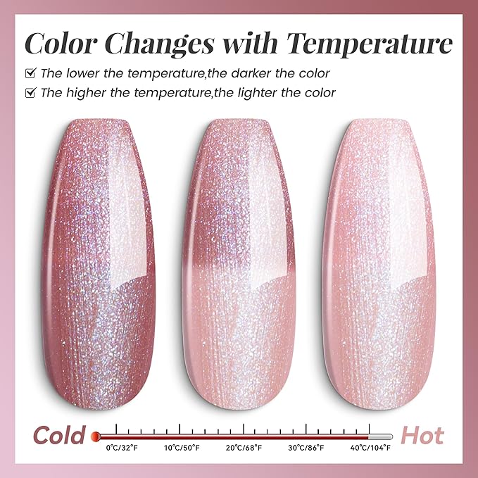 YTD Likomey Pearl Thread Color Changing Gel Nail Polish,15ml Nude Pink To Rose Pink Shell Mermaid Drawing Pearlescent Glitter Mood Temperature Change Colors,Fall Winter Thermal Manicure UV Gel,WB423