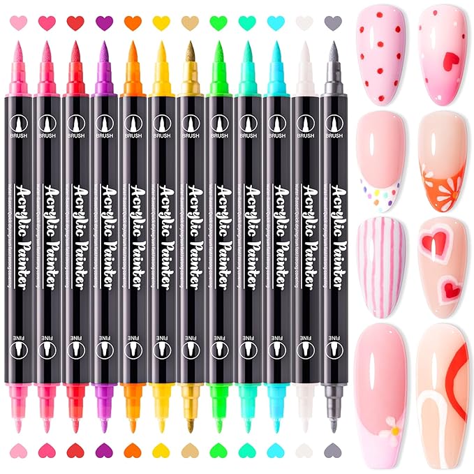 MelodySusie Nail Art Pens Set, 12 Colors Double-Ended Nail Polish Pens for Nail Art, Dual Tip, Nail Dotting Tool, Drawing Pen for Nail Design, Manicure Nail Pens for Salon and DIY at Home