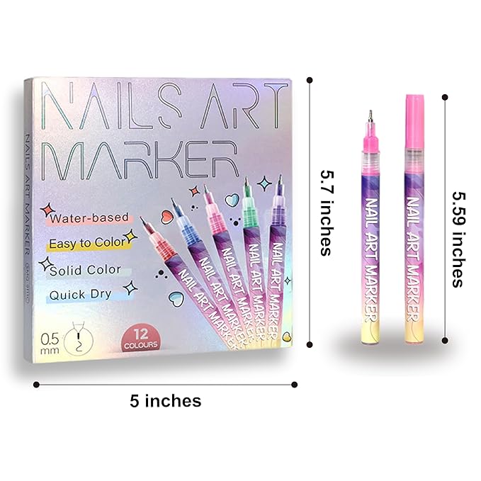 12 Colors Nail Art Pens Set 3D Nail Polish Pens Graffiti Dotting Pen Acrylic Paint Pens Point Liner Pen Drawing Painting for Nails Art Design Manicure Nail DIY Decoration (Laser-12pcs)