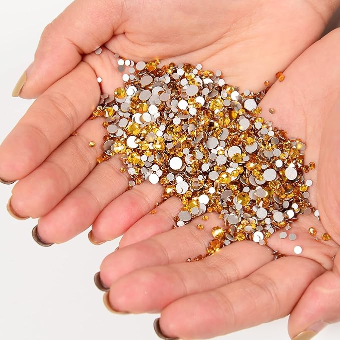 10000 Pieces Rhinestones 6 Sizes Round Crystal Glass Flat Back Rhinestones with 1Tweezers and 1Picking Pen for Nail Art Crafts Clothes Bags DIY (Topaz)