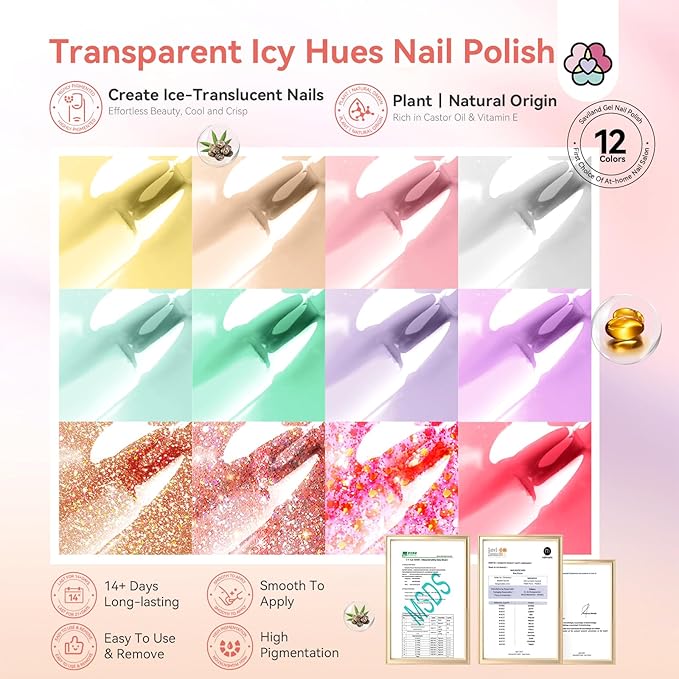 SAVILAND Nail Polish Set Quick-Dry: Summer Jelly Pastel Pink Nail Polish Kit Base-Top Coat 0.34 oz Macarons Candy Transparent Nudes Bluk Polish Non Gel for Finger Toe French DIY Set Women Home