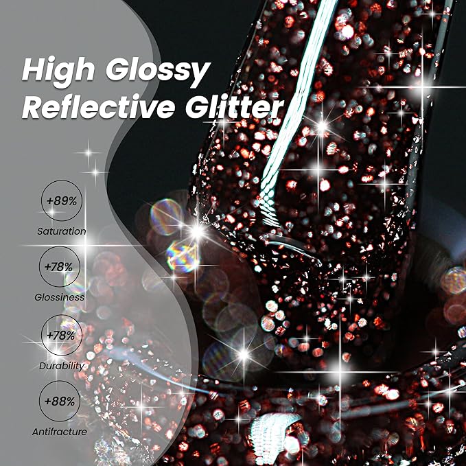 YTD Likomey Reflective Glitter Gel Nail Polish,15ml Brown Flash Diamond Shimmer Nails Gel,Chocolate Glitter Sparkly Shiny Salon Home Fall Winter Manicure UV Color Varnish,SZ014
