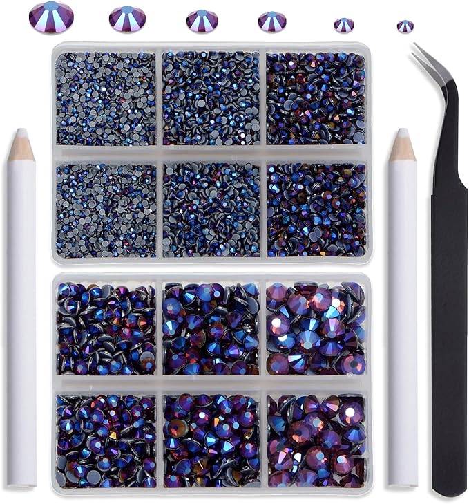 NCB Hotfix Iron on 8000pcs Crystal Rhinestones Round Gem for Crafts Decoration DIY Jewelry Making with a Tweezers and 2 Picking pens (Amethyst AB, 6Sizes SS4-SS30)