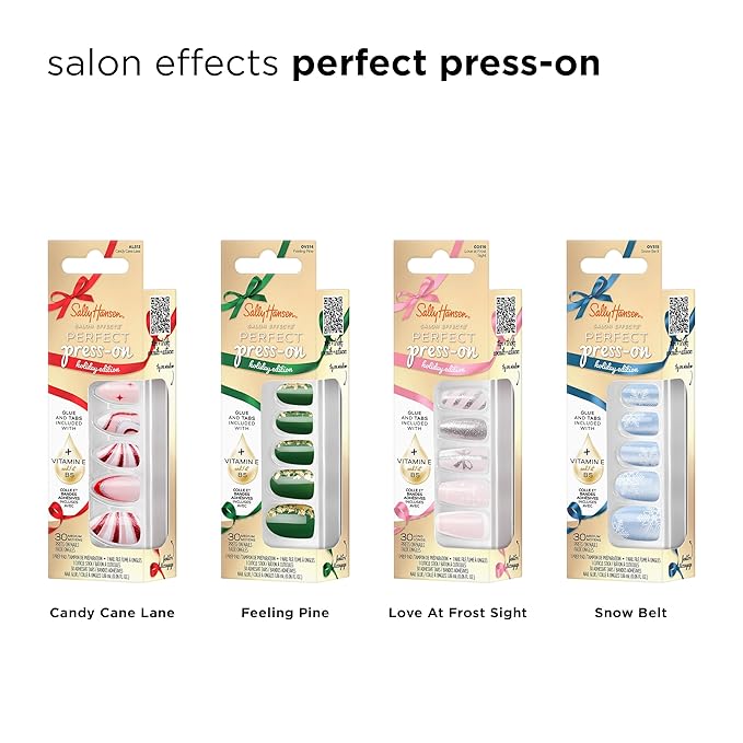 Sally Hansen Salon Effects Perfect Press-On Holiday, Snow Be It, Press On Nails, Easy to Apply, Nail Glue & Adhesive Tabs Included