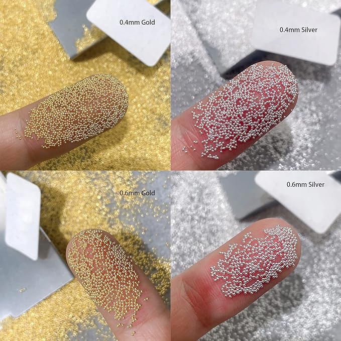 HNUIX Small Nail Beads - Gold Silver Rose, 3D Multi Size, Round, Mini Metal Steel Beads Nail Charms, Caviar Accessories for Acrylic Nails, Manicure DIY Crafts Decorations