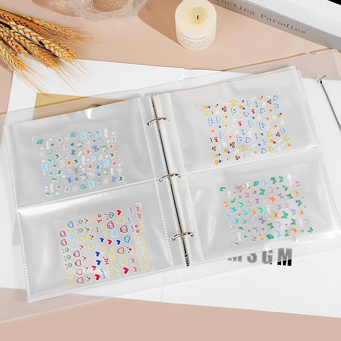 160 Slots Nail Sticker Book Nail Art Decals Sticker Organizer Binder Empty Stickers Holder DIY Design Tools (Large)