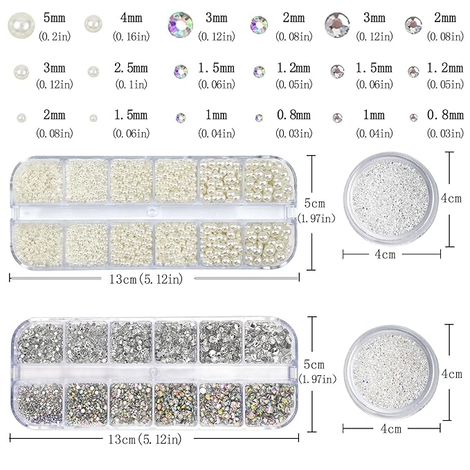4 Boxes Flatback Rhinestones and Pearls Nail Charms for Acrylics - Crystals, Half Rounds, and Accessories for DIY Nail Art Decor