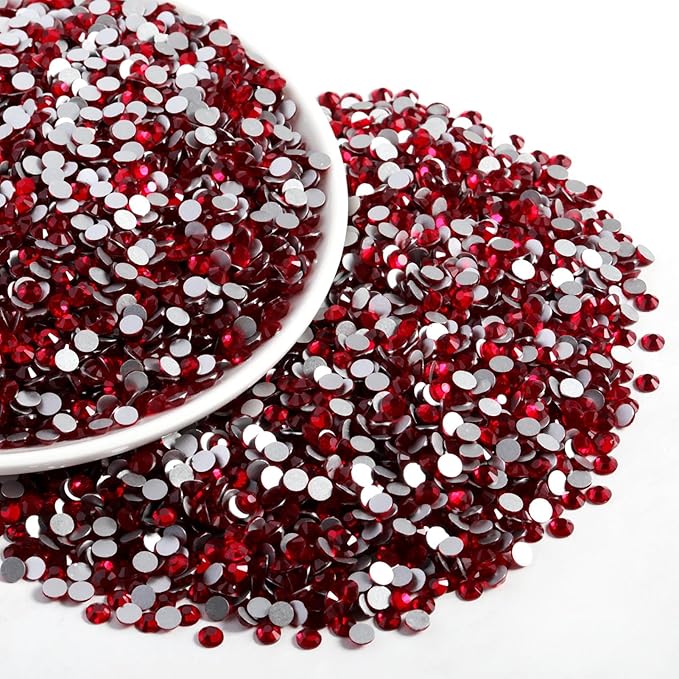 Beadsland Flatback Rhinestones Bulk, 2880pcs Red Rhinestones for Nails Crafts Clothes DIY Decoration, Siam, SS30, 6.3-6.5mm