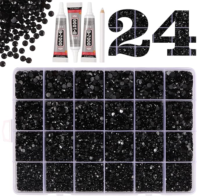 Black Rhinestones for Bedazzling with B7000 Jewelry Glue, Resin Rhinestones for Crafting Crafts DIY, Bedazzler Kit Gems for Clothing Shoes Tumblers Fabric Nail Art Assorted Size 2/3/4/5mm