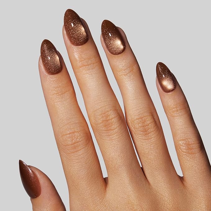 Nail Art Press-Ons | Cinnamon Powder, Short Almond Nails, Reusable, Salon Quality Fall Nails | 16 sizes - 32 Nails Kit with Super-hold Nail Glue and Sticky Tabs