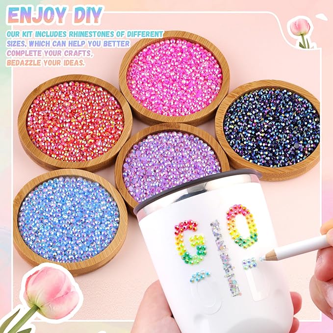 24000Pcs Resin Rhinestones for Bedazzling with B7000 Jewelry Glue, Colorful 3mm Non Hotfix Flatback Gems, Rhinestones for Crafting DIY Crafts Clothing Tumblers Mugs Shoes Fabric Decor Nail Art