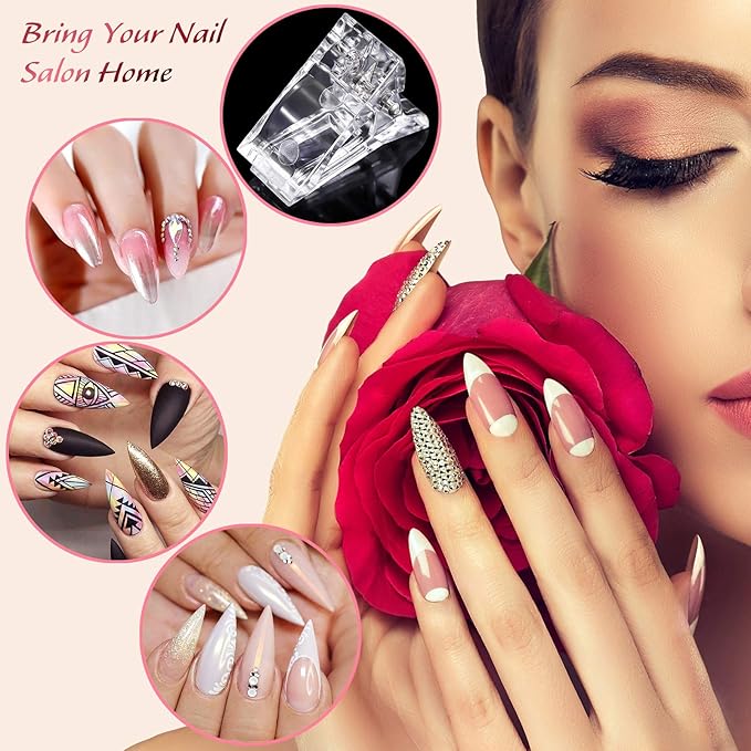 Dual Nail Forms Set Poly Gel Quick Building Kit, 120Pcs Stiletto Molds With 10Pcs Tips Clips, Clipper Trimmer, Dual-Ended Extension Gel Brush, File