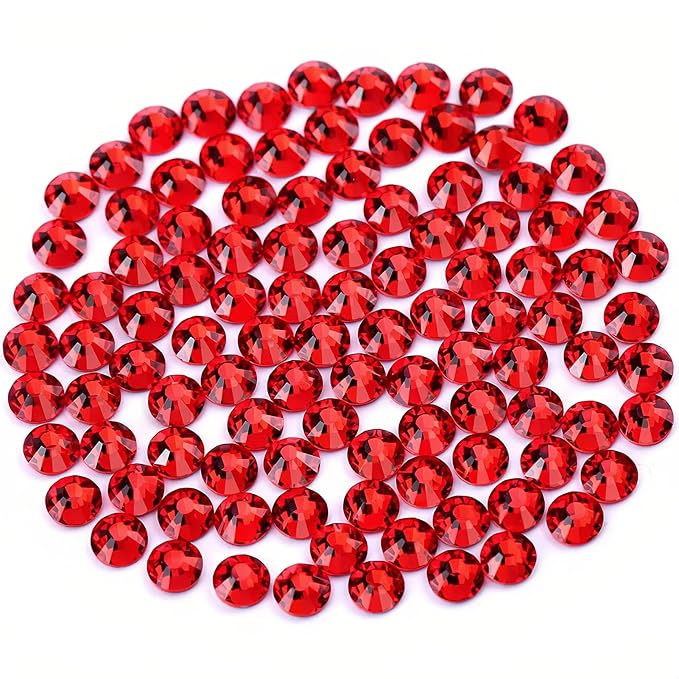 Novani Red Rhinestones 1440pcs SS10 Glass Rhinestones Crystal Flatback Gemstones for Crafts Nails Makeup Bags and Shoes Decoration（SS10, Light Siam）
