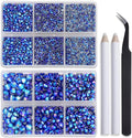 Bymitel Hotfix Crystal Rhinestones Round Gems for Crafts,Mixed 6 Sizes with Wax Pencil Kit, Sapphire AB 1.6-6.3mm SS4-SS30/8000pcs