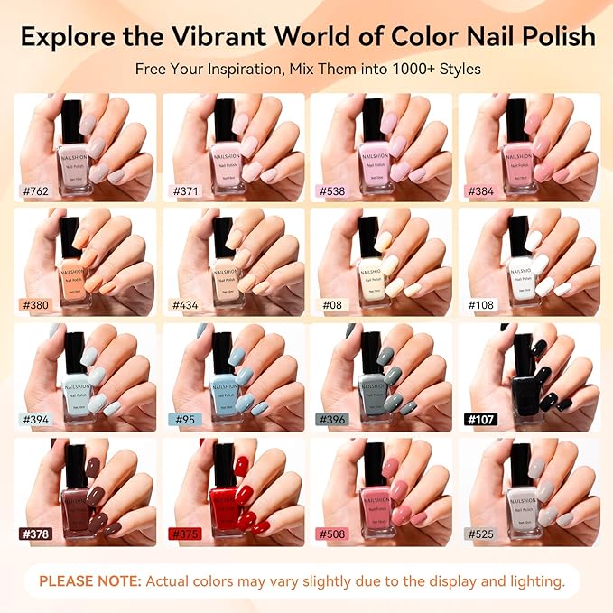 Nude Gray Nail Polish Set Neutral 16 Colors with Base Top Coat Remover Pads, Nude Brown Burgundy Dusty Rose Fast Dry Fingernail Polish Set, Non-Gel, Rich in Castor Oil Nail Art Kit