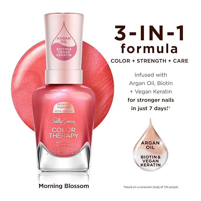Sally Hansen Color Therapy Scented Nail Polish | Biotin, Argan Oil, Long Lasting, Healthy Nails, Nail Strengthener, Opaque | 462 Peel the Love, Citrus Spritz| Pink Nail Color
