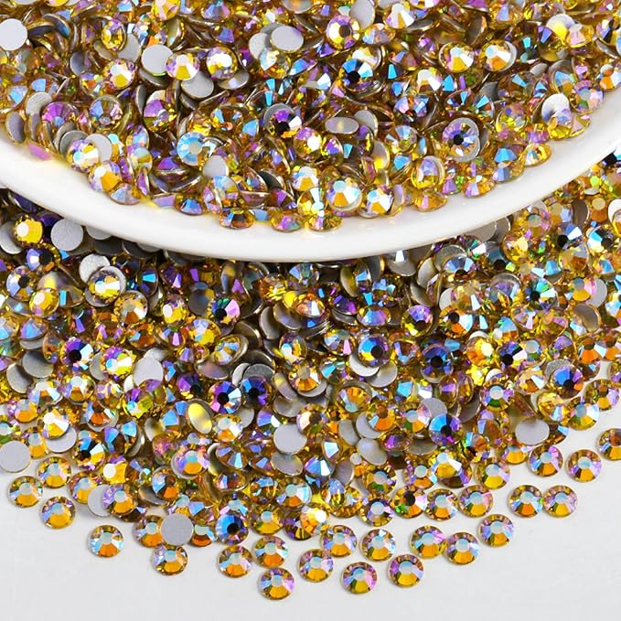 Beadsland 1440pcs Flat Back Crystal Rhinestones Round Gems for Nail Art and Craft Glue Fix, Citrine AB, SS16, 3.8-4.0mm