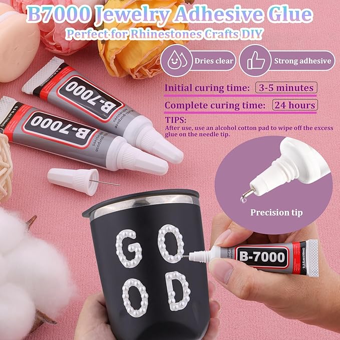 Nail Art Flat Back Half Round Pearl Kits, Mixed Sizes 6000 Pcs with B7000 Jewelry Glue White Small Pearls for Nails with Picking Tools for Graduation Cap Decorations Home DIY Body Face Craft Use