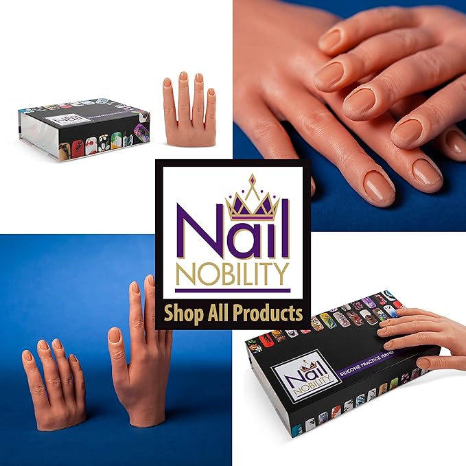 Professional Silicone Practice Hand for Acrylic Nails by Nail Nobility - Full Poseable Hand for Practicing Nail Art, Acrylic, Gel Techniques by Nail Techs Artists - Flexible, Reusable, Realistic