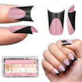NOVO OVO Duck Nails Short with Moon Curve Black French Tips Berry Pink, 240Pcs Soft Gel Flare Wide French Full Cover False Nail Tips, Press on Acrylic Extension (15 Sizes)