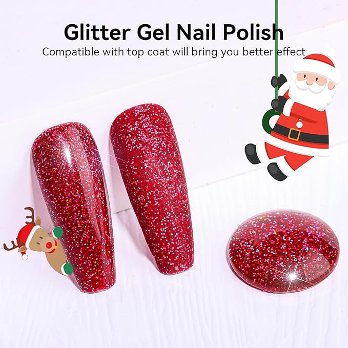 Makartt Christmas Red Glitter Gel Nail Polish - 15ml Sparkle Shimmer Soak Off UV Gel for Nail Art, Winter Manicure, New Year Shades, DIY Salon Gift for Women