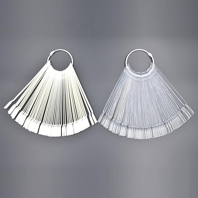 100 Tips White and Transparent Plastic Polish Board Nail Art Display Practice Sticks Wheel with Metal Split Ring Holder