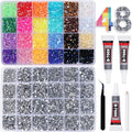 2 Boxes Rhinestones for Bedazzling Kits, Multicolor 5mm & Silver Clear 2/3/4/5/6mm Resin Flatback Gems for Diamond Art, Bedazzler Kit with 3Pcs 10ml B7000 Jewelry Glue for DIY Crafting Crafts Decor