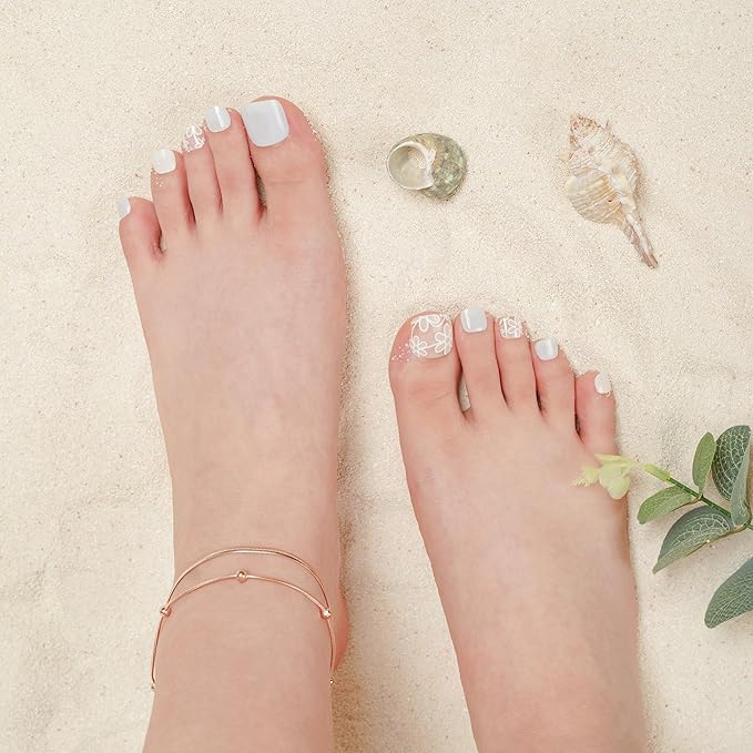 DANNI & TONI Semi Cured Gel Toenail Strips Flowers (Aroma) Light Blue Toenail Stickers Summer Gel Pedi Wraps 37 Stickers