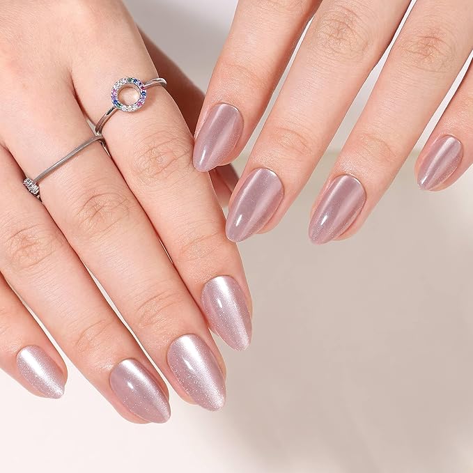 RTKHFZE Soft Gel Fake Nail-Press On Nails Almond with Nail Glue,Gel Cat Eye Nails Tip,Reusable Short Stick On Nails in 16 Sizes - 32 False Nails Kit for Gift Idea