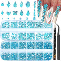 Nail Rhinestones - 3D Multi Shape Size, Flat Back, Manicure Rhinestones Charms, Crystal Lake Blue Gems, with Kit, for Nail Art, Bedazzling Acrylic Nails, DIY Decor