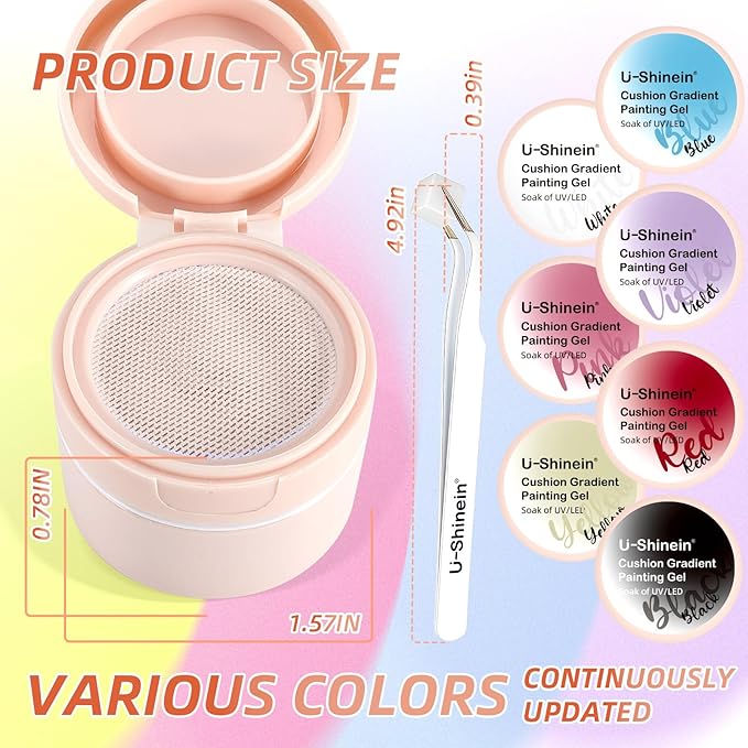 Cushion Gradient Painting Gel, Ombre Nails Aura Nails Full Coverage Precise Control of Each Dip 100pcs Spong & Tweezers Matte Effect Non-Wipe Long Lasting Soak Off UV LED(b)