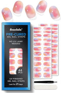 Pre Cured Gel Nail Strips - 44PCS Salon Quality Gel Nail Stickers - Long Lasting Polish Wraps for Women no UV Light Needed Easy Apply & Remove (Shimmer Pink)