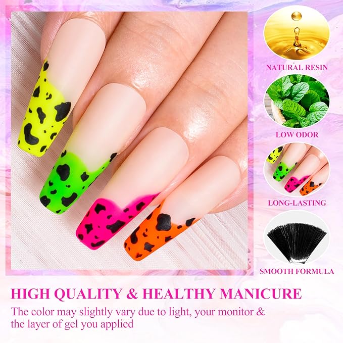MEET ACROSS 12pcs Gel Nail Polish Set,Soak Off UV LED Lamp Gel Nail Polish Kit,Fashion Shimmer Nail Art Design Gifts for Women Manicure Salon (Neon series)