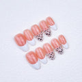 10 Pieces Handmade Press On Nails Medium Almond, White Thickened French False Nails, Pearls And Rhinestone, Reusable Fake Nails Almond, Reusable Acrylic Nails (L)